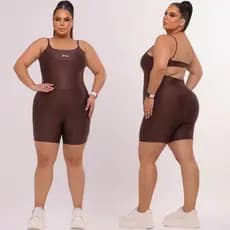Macacão De Short Suplex Academia Plus Size Fitness zero confortável  transparência moda feminino GG XG XGG EG