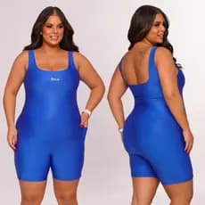 Macaquinho Fitness Para Academia Plus Size Moda Feminina Short Suplex Confortável Zero Transparência Com Bolso
