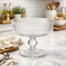 Jogo 6 Taças  Sobremesa Vidro 300ml Canelada Taça para Sorvete Açaí Mousse Sobremesa Vidro Elegante.