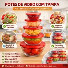 Kit de Potes de Vidro Organizadores Cozinha Multiuso Hermético Super Resistente com Tampa BPA Free.
