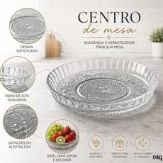 Centro de Mesa de Vidro Transparente Decorativo Mesa Posta Sala Jantar Cozinha Fruteira Vidro Grosso