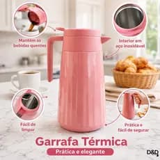 Garrafa Térmica Caracas 1Litro Luxo Café Chá Mantém Quente Frio BPA Free Tampa Vedada Decorativa.