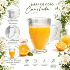 Jarra Canelada 1,3 Litros Premium Vidro Suco Água  Saborizada Refrescos Elegante Resistente Cozinha.