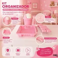 Conjunto Baby Com Cestinho Para Fraldas Lixeirinha e Potinhos Para Pomadas Saboneteira e Cabides Kit