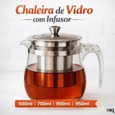 Chaleira de Vidro com Infusor Inox para Chá 500ml 700ml 900ml 950ml Bule Vidro Resistente Chá Ervas.