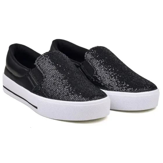 Slip On Calce Fácil Tênis Casual Feminino Com Gliter Promoção