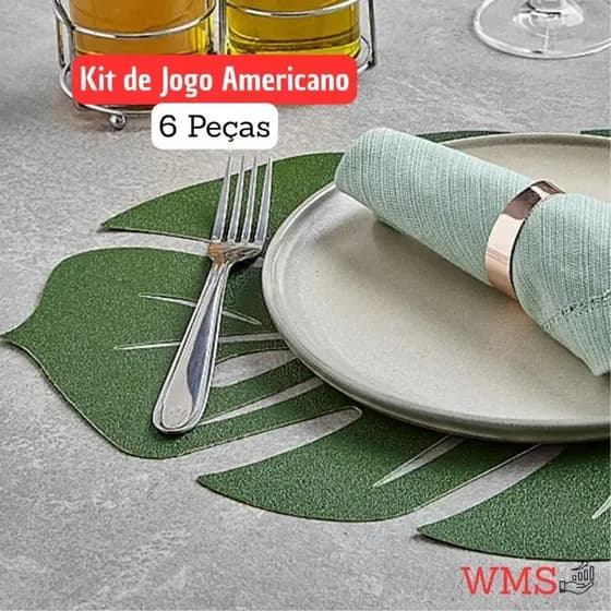 Jogo Americano Folhas Kit 6 Peças PVC 41x32cm Fácil Limpeza Mesa Posta