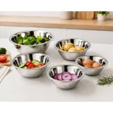 Kit Bowls Inox 5 Peças Tigelas Multiuso Cozinha Saladeira Preparar Massas e Receitas