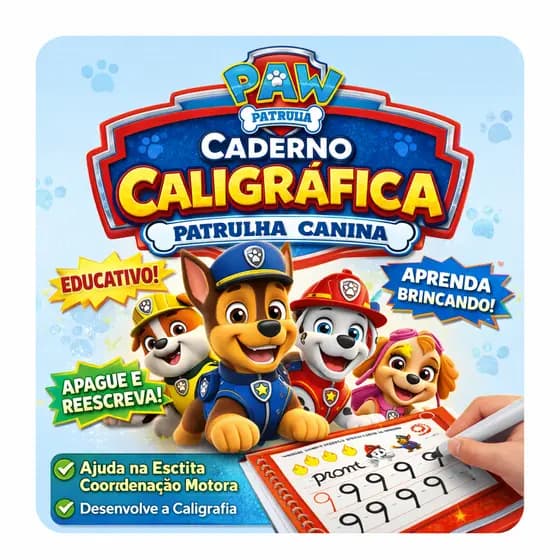 Patrulha Canina Serie Escolinha Caligrafia Livro Escreva e Apague Coordenação Motora, Números