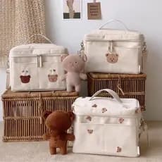 Bolsa Térmica Urso para Carrinho de Bebê Organizador Portátil Bolsa de Mãe Acessórios Lona 30cm