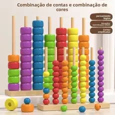 Brinquedo Educativo de Madeira Ábaco Colorido Contas Empilhar Raciocínio Lógico Montessori 3 Anos+