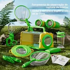 Kit Aventura Infantil Caça Insetos Lupa Binóculo Observação Brinquedo Educativo ao Ar Livre
