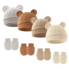 Touca fetal para recém-nascido, luvas anti-risco conjunto de 2 peças, presente de um mês para bebê