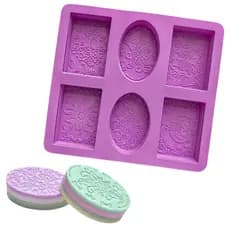 Molde De Silicone Sabonete Artesanal 90g Forma Retangular e Oval Texturizadas Arabescos Florais