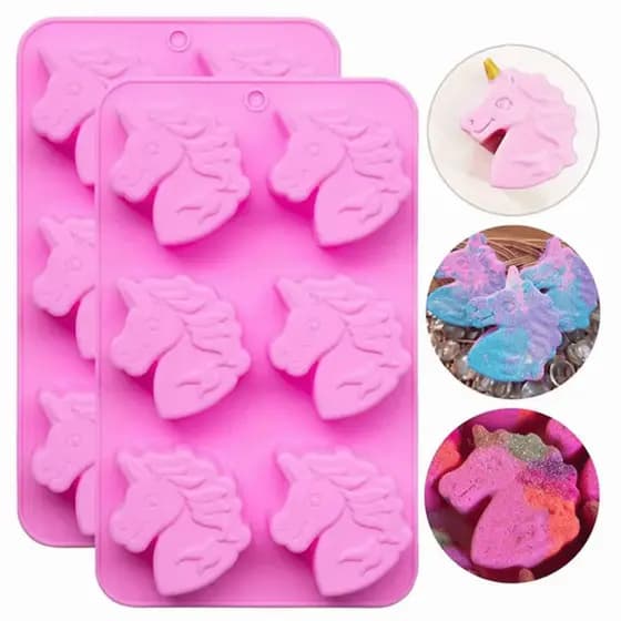 Molde de Silicone Unircórnio 6 Cavidades Forma Sabonete 90g Doces Bolinho Velas DIY
