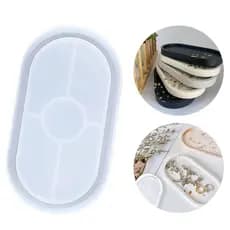 Molde de Silicone Bandeja Oval Resina Gesso Cimento Decoração Forma Artesanato Grande Médio