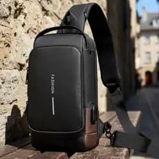 Mochila bolsa de Ombro Transversal Compacta Unilateral USB Trava de Código Á prova d'água