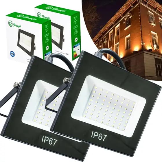 Kit 5-10 Refletor Led 100/200W IP65 Branco Frio 6500K Smd Slim Campo Projetor Holofote Garagem VENTO