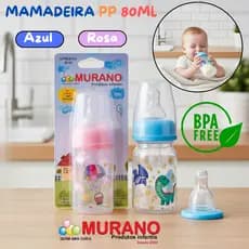 Mamadeira PP 80ml  Murano Infantil  Silicone Ortodôntico  Azul e Rosa REF 317 P VENTO