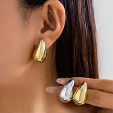 Brincos Grossos Com Cúpula De Gota De Água Para Mulheres , Joias Punk Vintage Douradas E Prateadas