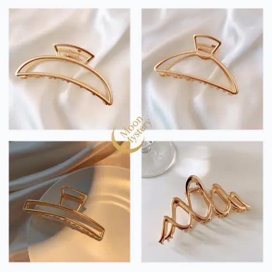 Presilha de Cabelo Feminina Minimalista Dourada – Clipes Metálicos Grandes para Penteado Elegante
