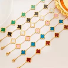Pulseira Feminina Trevo de Quatro Folhas em Aço Inoxidável com Madrepérola Dupla Face – Antialérgica e Elegante