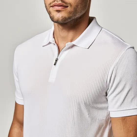 Camiseta Polo Italiana Canelado Com Ziper Camisa