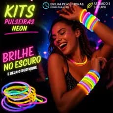 Kit de Pulseiras Neon Brilha no Escuro Fluorescente Festas e Eventos