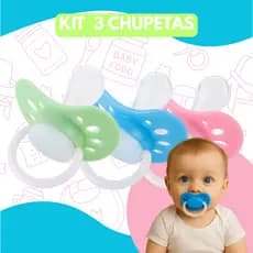 Kit 3 Chupetas Bebê Baratinha Bico de Silicone Orto ou Redondo Fase 2 Recém Nascido Infantil Colorida