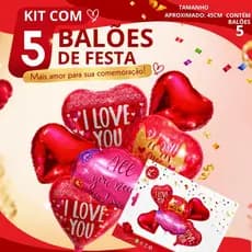 Kit com 5 Balões Metalizados de Coração ️ Decoração Romântica para Pedido de Namoro, Aniversário e Surpresas