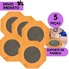 kits 5 ou 3 Descanso de Panela Octagonal em Madeira Natural Suporte Decorativo Resistente para Mesa