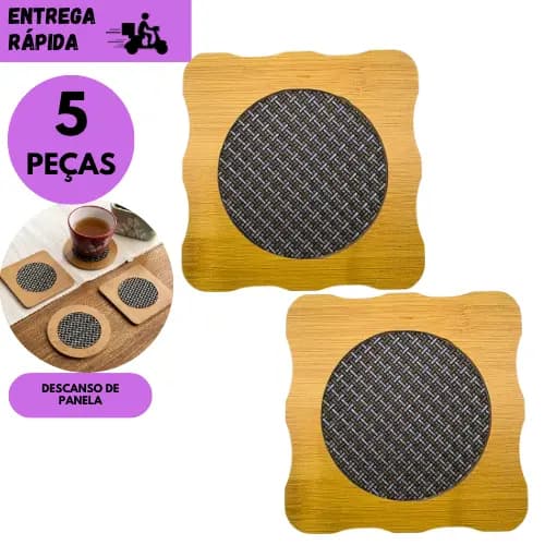 Kits 5 ou 3 Descanso de Panela MDF14,5cm Suporte para Panelas Quentes Protege Mesas e Bancadas