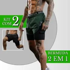 Kit 2 Bermudas 2 em 1 Masculina Esportiva Academia Treino Fabrica Fitnees Musculação