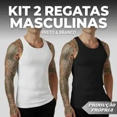 Kit 2 Regatas Masculinas Ribana Canelada Americana Casual Preto Branco Hip Hop Academia