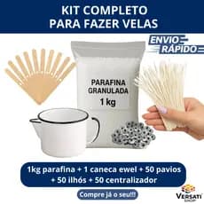 kit para velas artesanais completo 1kg de parafina + 50 pavios + 50 ilhós + 50 centralizadores + 1 caneca ewel