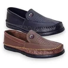 Kit 2 Mocassim Masculino Couro Sintético Preto e Marrom Trabalho e Casual Confortável Cano Baixo Solado Antiderrapante