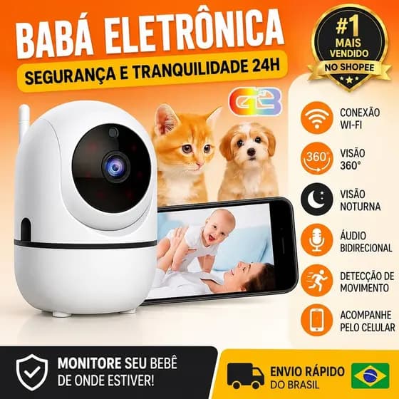 Câmera wi-fi Sem Fio HD 360 Babá Eletrônica Segurança ptz com microfone e áudio conecta celular P04