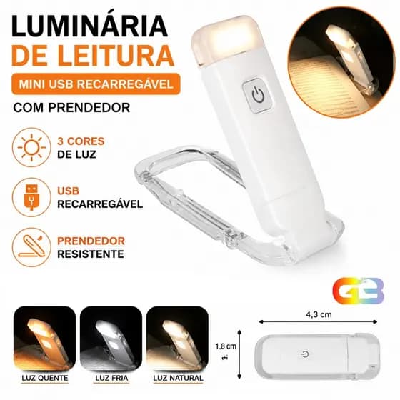 Mini Luminária para Leitura De Livros LED Brilho Ajustável Luz Noturna USB Proteção para os Olhos Clip Dobrável XK-YDD