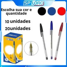 SPLORO Kit 10/20/30 Canetas Esferográficas Ponta Média Simple Azul Preta Vermelha Escolar Escritório