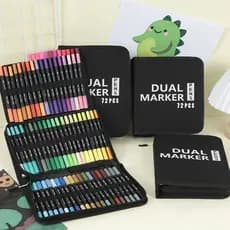 Kit de Canetas e Lápis de Cor Dual Marker 72 PCS com Estojo Organizado em Camadas Escolar Estojor
