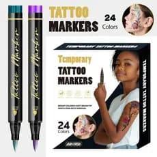 Kit de Tatuagem Temporária 24 Cores | Canetas Corporais Seguras e Não Tóxicas – Perfeitas para Festas e Look Artístico