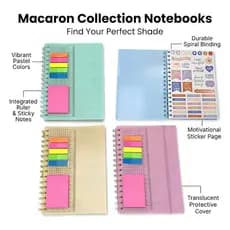 Caderno Espiral de Cores Pastel com Adesivos e Post-its Kit Completo - Caderno Organizador A5 para Estudos e Escritório