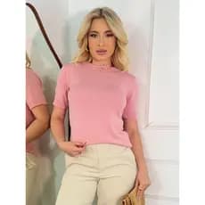 Blusa Camiseta T-Shirt Feminina Lisa Básica Manga Curta Casual Tricô Tricot Modal Conforto Premium