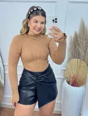 Blusa Cropeed Modal Trançada Manga Longa Moda Feminina