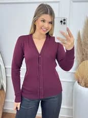 Casaquinho com Elastano e Botões Moda Feminina Tricô Outono Inverno