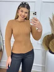 Blusa de Inverno Canelada em Modal Manga Longa Moda Feminina