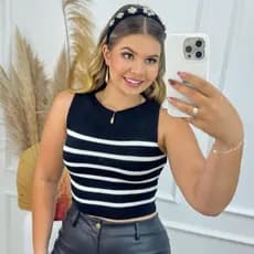 Top Cropeed Modal Jacquard Listrado Moda Feminina
