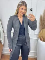 Cardigan Feminino Tricô Alongado Inverno Frio Casaco Malha Quentinho Elegante