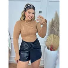Blusa Modal Cropeed Trançada Manga Longa Moda Feminina