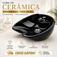 Cuba Lavatório Preta para Salão e Barbearia em Cerâmica Profissional